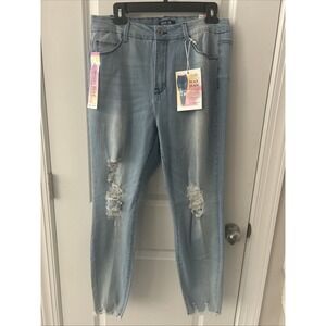 Wax Jean Women's Juniors Size 16 Ripped Distressed High Waist Frayed Ankle Jeans